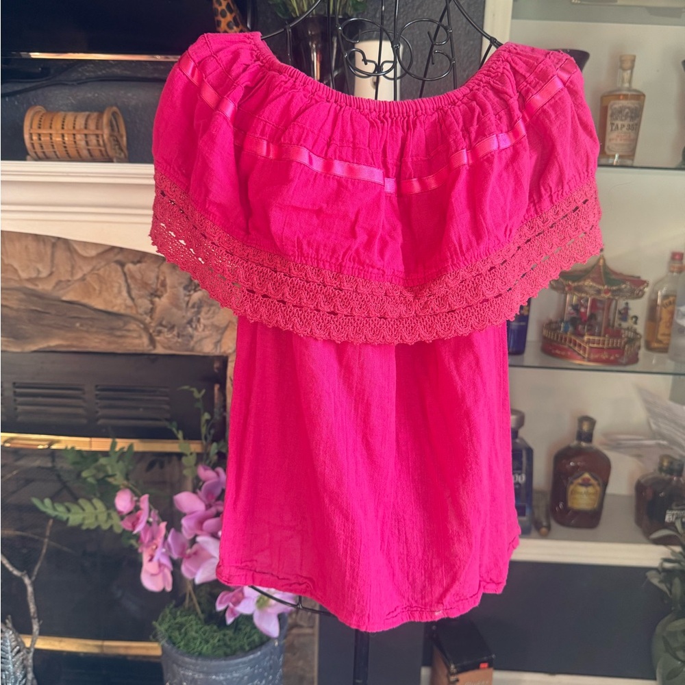 Vibrant Pink Ruffled Off-Shoulder Blouse